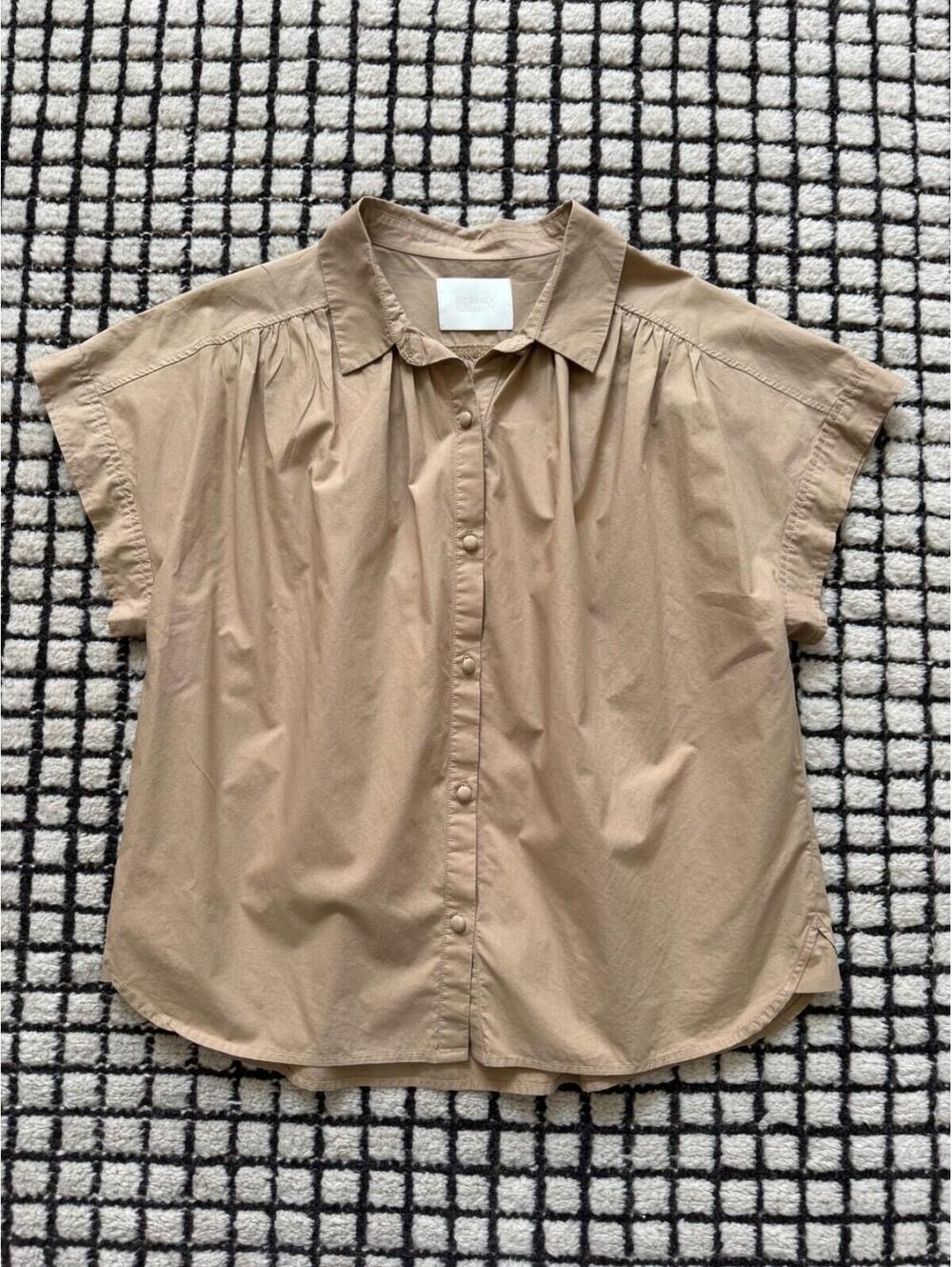CITIZENS OF HUMANITY Penny Gathered Button Up Poplin Blouse Shirt Tan Size Med